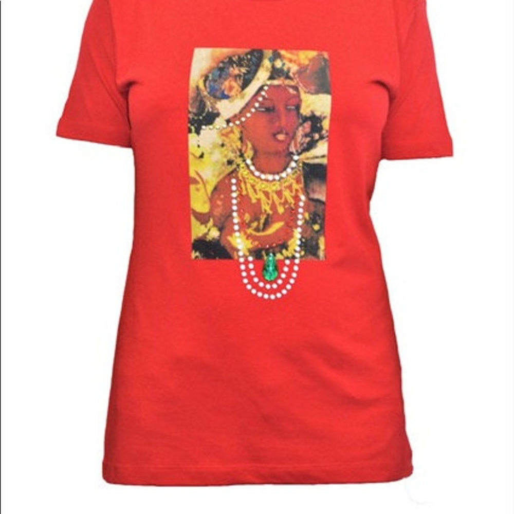 Women’s top with digital print,studs & stone.